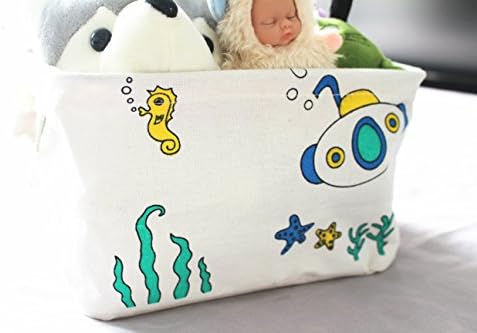 Storage Basket Storage Bin Storage Cube Organizer with Handles Small Cotton Linen Canvas Fabric (9.06 x 7.09 x 5.51inch) (ASAPS)