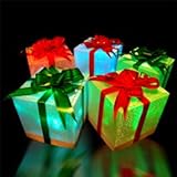 6 Mini Christmas Holiday LED Light Up Gift Box Ornaments