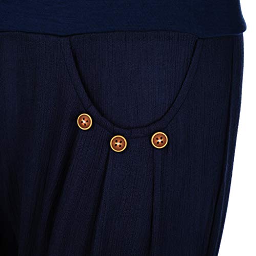 TIFENNY Fashion Harlan Trousers for Women Solid Buttons Cotton and Linen Casual Loose Trouser Wide Leg Pants Close The Foot Blue