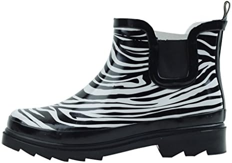 Shoes8teen Womens Short Rain Boots Prints &amp; Solids 1118 Zebra 11
