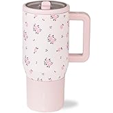 HydroJug Traveler - 20 oz Water Bottle with Handle & Flip Straw - Fits in Cup Holder, Leak Resistant Tumbler-Reusable Insulated Stainless Steel & Rubber Base - Gifts for Women & Men, Wildrose