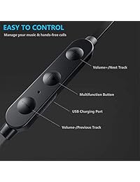 iTeknic - Auriculares inalámbricos Bluetooth con banda magnética para el cuello, resistentes al sudor, ligeros, para correr, gimnasio con micrófono (24 horas de tiempo de reproducción, Bluetooth 5.0, IPX4, cancelación de ruido)