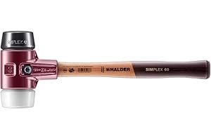 Halder Simplex Soft-Faced Mallet, Medium-Hard Rubber Insert, Hard Superplastic Insert, Cast Iron Housing with Handle Protection Sleeve, Varnished Wooden Handle, 60mm, 3.3 lbs.