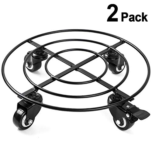 2 Pack 14″ Metal Plant Caddy Heavy Duty Iron Potted Plant Stand With Wheels Round Flower Pot Rack on Rollers Dolly Holder on Wheels Indoor Outdoor Planter Trolley Casters Rolling Tray Coaster