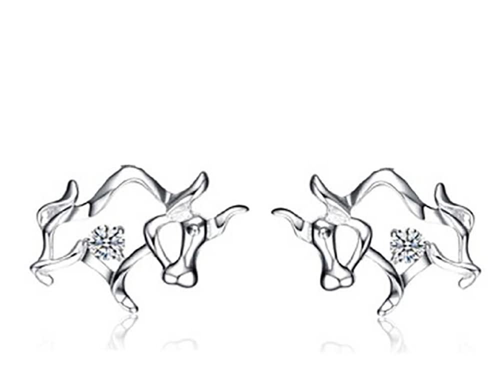 Baobei 925 Sterling Silver Zirconia Chinese Zodiac Signs Stud Earrings Cute Luckey birthday Animal Design for Women and Girls, Friendship Birthday Gift (cow earrings)