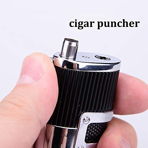 BS Cigar Cutter and Lighter Set, Cigar Punch Lighter Triple Jet Flame Butane Cigarette Torch Lighter (Black) - Thumbnail 3