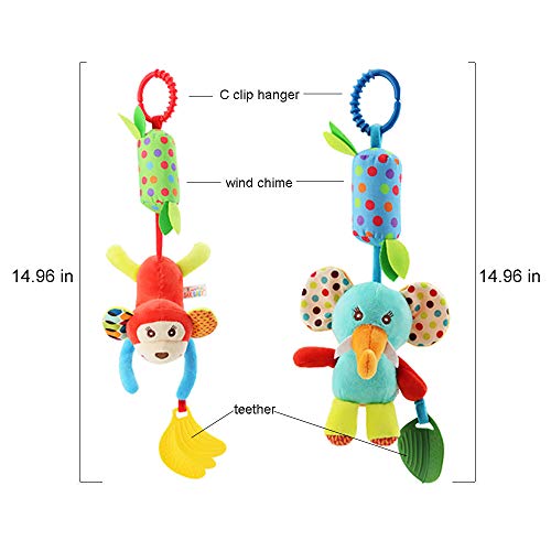 Baby Hanging Rattle Toys for 0 3 6 to 12 Months Toys | 4 Pieces Newborn Car Crib Hanging Bell,Kids Stroller Handbells Puppet,Infant Animal Wind Chime with Teethers for Toddlers/Baby Girls/Baby Boys