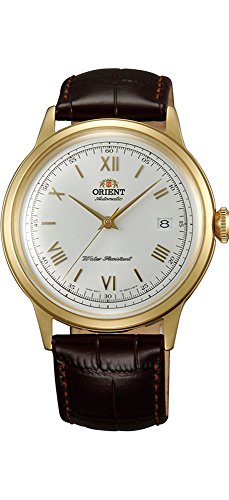 Orient FAC00007W Men s Gold Tone Bambino Version 2 Leather Band White Dial Automatic Watch