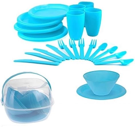 Kabalo 30 Piece Kitchen Picnic Set Camping Cutlery Plate Cup Mug Outdoor Dinner Storage Box