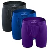 CLEVEDAUR Men's Underwear 6 Inches Modal Mens Boxer Briefs Open Fly, (Pack of 3) Grey/Blue/Purple, M