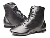Joocare Women's Black Leather Split Sole Jazz Dance Boots Shoes(Adult/Unisex for Big Kid)