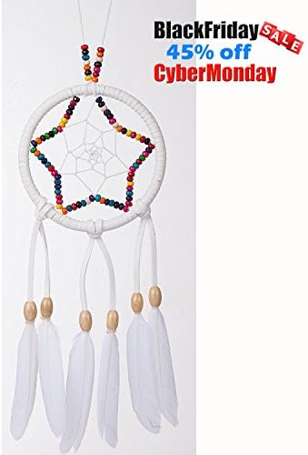 Handmade Beaded Feather Dream Catcher Circular Net For Car Kids Bed Room Wall Hanging Decoration Decor Ornament Craft ,Dia of Circle: 4.33inch (white-star)-By The Street