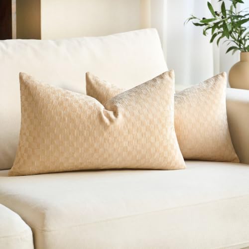 CATOLAT Chenille Lumbar Gingham Beige Throw Pillow Covers 12x20 Set of 2 at Amazon