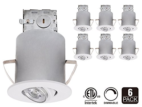 Recessed Lighting Kit: 3-Inch ETL-listed Air Tight IC Housing + White Swivel Trim + LED Dimmable GU10 Light Bulb (Daylight), Rotatable Spotlight Fixture, Decorative Retrofit Downlight Kit, Pack of 6