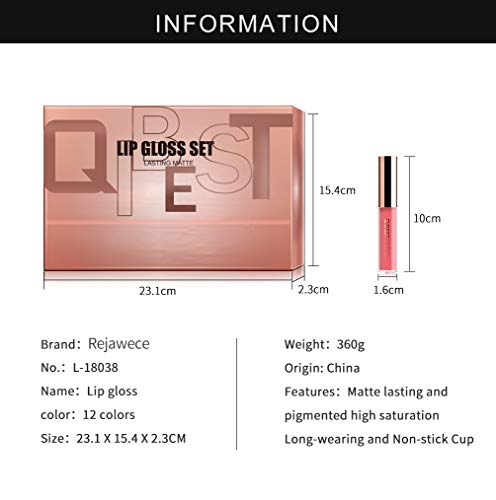 Lip Gloss Set - Waterproof Long Lasting Matte Lip Gloss Liquid Lipstick Set Beauty Makeup Cosmetics Lip Stick Lip Glosses 12 Colors Set by Rejawece
