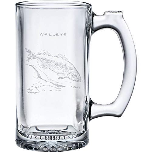 Ned Smith Freshwater Fish 12-Ounce Beer Tankard Stein Glass Assorted Set of 4
