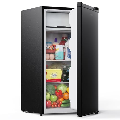 Upstreman 3.2 Cu.Ft Mini Fridge with Freezer, Single Door Mini Fridge, Dorm Fridge, Adjustable Thermostat, Mini Refrigerator for Bedroom, Office, Dorm, Black-BR321