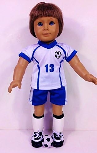 BLUE SOCCER UNIFORM Fits American Girl Doll 18 Inch Doll Clothes 6 PC INCLUDES Ball, Black Socks, Cleats, Shin Guards COMPLETE SET !