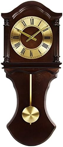 Chocolate Wood Wall Clock with Pendulum and Chimes, Gorgeous Wall Clock Showcases A Beautiful Chocolate Finish Wooden Case Accented By The Gold-Tones On The Face And Pendulum