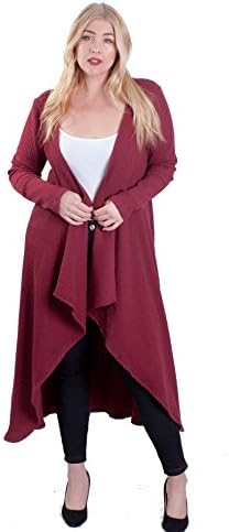 Hot Ginger Women's Plus Size Long Drape Front Open Cardigan (4X, Burgundy)