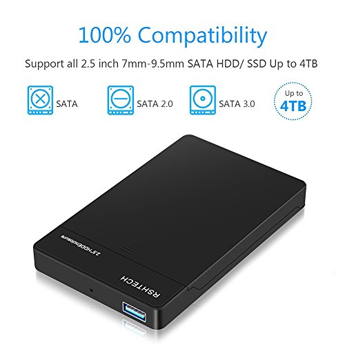 RSHTECH Hard Drive Enclosure USB 3.0 Hard Drive Docking Station External Disk Case for 2.5 inch 7mm 9.5mm SATA HDD SDD, Support UASP up to 4TB Drives(Black)