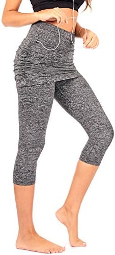 Skirted Capri Skirt Leggings for Women | Yoga Tennis Golf Gathered Skapri w Pockets + Plus Size (S20)