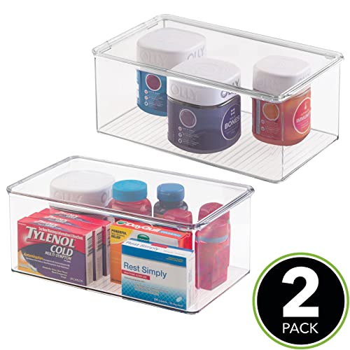 mDesign Stackable Plastic Bathroom Storage Box with Hinge Lid