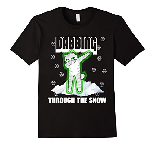 Men's Cute Cat Dabbing Through The Snow Cat Christmas T Shirt Small Black
