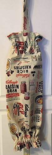 Free shipping to USA included in price -100% cotton fabric hanging plastic bag holder - Retro Kelloggs Ad theme - smoke free - pet free