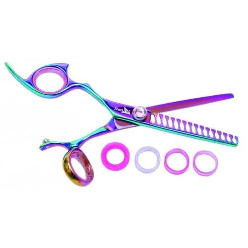 Shark Fin Hair Shears Professional Line Titanium Rainbow Left