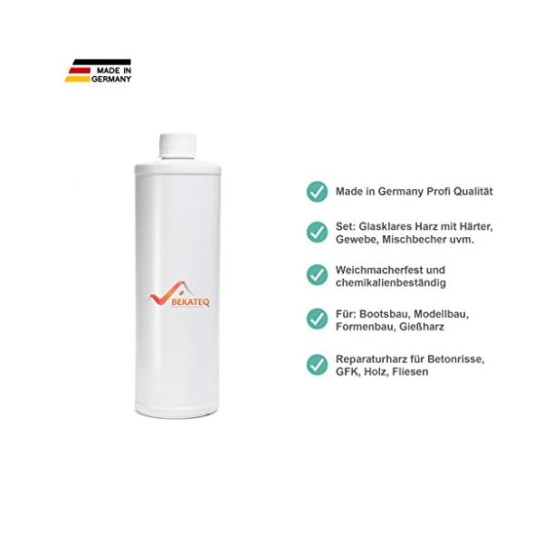 Epoxidharz mit HÃ¤rter, GFK Reparatur Set fÃ¼r Boot, Auto, Modellbau, Fahrzeugbau - 0,6KG mit Rovinggewebe Glasgewebe 160g/qm - BEKATEQ BK-170EP – Bild 3