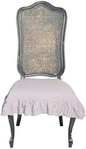 Flax Linen Chair Seat Cover with Ruffle in Gray Grey