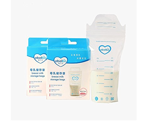 EBELBO 3.5/6.8/8.5/10.2 Oz Breastmilk Storage Bags Breastfeeding Breast Milk Bag BPA Free Pre-sterilized Freezer Safe Leak Proof Self-standing with Accurate Measurements 30 Count, 10.2oz/300ml