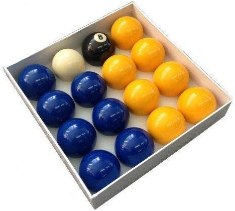 BLUES AND YELLOWS 2" English Standard POOL TABLES BALLS SET with 1-7/8" Cue Ball