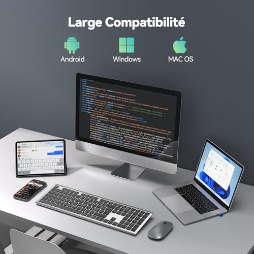 TECKNET Ultra-Thin Rechargeable Wireless Keyboard, 3 Channel Multi-Device Bluetooth Keyboard, Silent Soft Keyboard, Compatible with Mac OS and Windows, Stable Connection and Long Battery Life