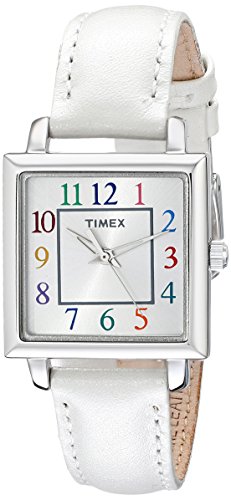 Timex Women's T2P377 Elevated Classics Silver-Tone Watch with White Leather Band Timex Women's T2P377 Elevated Classics Silver-Tone Watch with White Leather Band