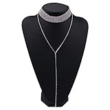 MayFee Women Luxury Rhinestone Choker Necklaces Jewelry Double Layer Long Body Chain Pendant