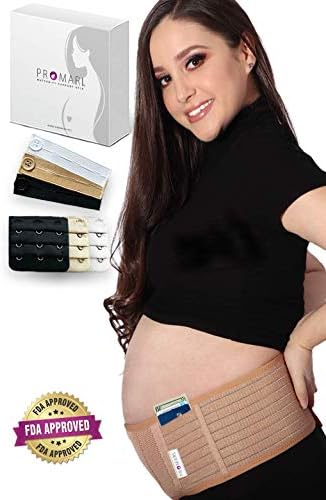 Maternity Belt by PROMARI For Pregnancy Back Support & Pelvic Pain Relief - With 2 Travel Money Pockets - Beige