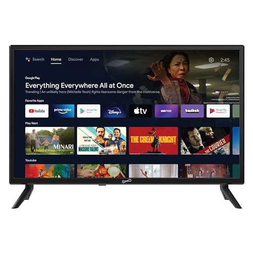 Supersonic SC-2450GTV-A 24-inch DLED Smart HDTV with Google Assistant, ATSC & NTSC System, HDMI USB Input, WiFi, 1080p Resolution, 16.7M Colors,60Hz Refresh Rate, Bluetooth, AC/DC Compatible