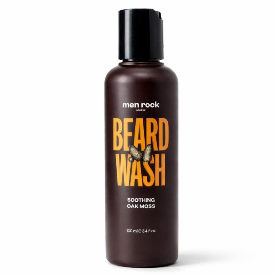 Men Rock Oak Moss Beard Wash - 100ml Soothing Formula for Softening & Moisturizing Beard, Reduces Itch & Dandruff, Hydrates Skin