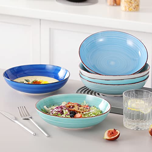 vancasso Bonita Pasta Bowls 38 oz/1140 ml, Large Ceramic Salad Bowls, Pasta Bowl Set of 6, Microwave & Dishwasher Safe Soup Bowls, Serving Bowls, Cool Colors