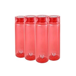 Cello H2O Round Plastic Water Bottle, 750ml, Set of 4, Red
