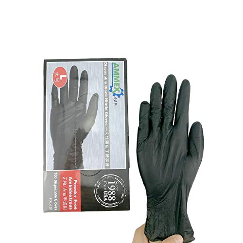 Disposable Black Nitrile Gloves 100Pcs per Box Powder Free Medical Exam Tattoo Piercing Gloves Large