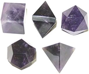A++ 5-PCS Amethyst Platonic Solids Sacred Geometric Set w/ Velvet Pouch