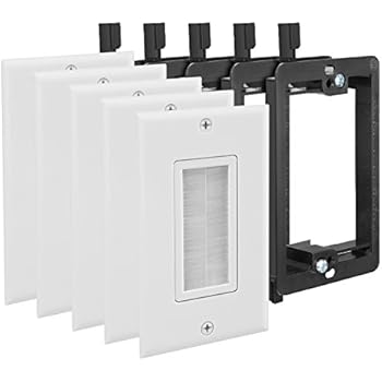 Fosmon (10 Pack) Single Gang Wall Plate, Brush Style Opening Passthrough Cable Plate with Low Voltage Mounting Bracket