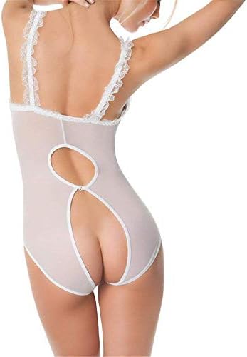 Angelia Daugh Womens Lingerie Sheer Cupless One Piece Teddy Crotchless Lace Babydoll Bodysuits Nightwear Lingerie
