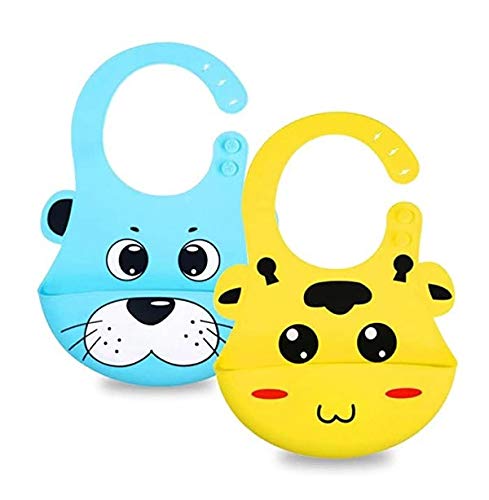 Waterproof Silicone Bib ,Easily Wipes Clean Feeding Baby Bibs , Comfortable Soft Baby Bibs Keep Stains Off! Spend Less Time Cleaning after Meals with Babies or Toddlers!Set of 2 Colors(6 to 48 Months)