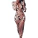 Teresamoon Floral Print Dress Women Autumn Winter Casual Long Sleeve Dress (Coffee, L)