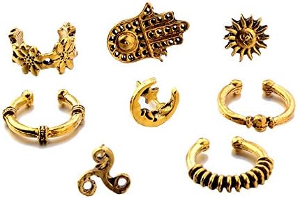 UHANGETH Bohemian Retro Earrings Set Vintage Punk Sun Moon Ear Clip Stud Earring (8 Pcs Gold)