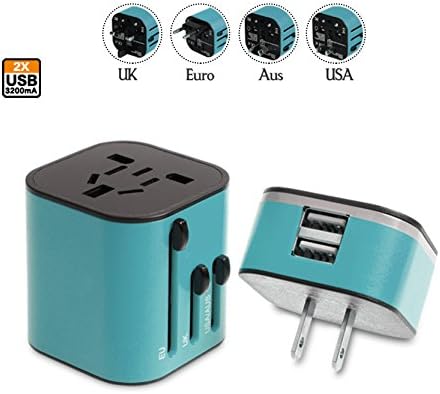 World Travel Adapter USB Charger All in One Safety Universal Wall Plug Dual 3.2A USB (US/UK/EU/AUS) Detachable Port for World Wide and Home Use from Depot Globe 100% GUARANTEE! (Blue)